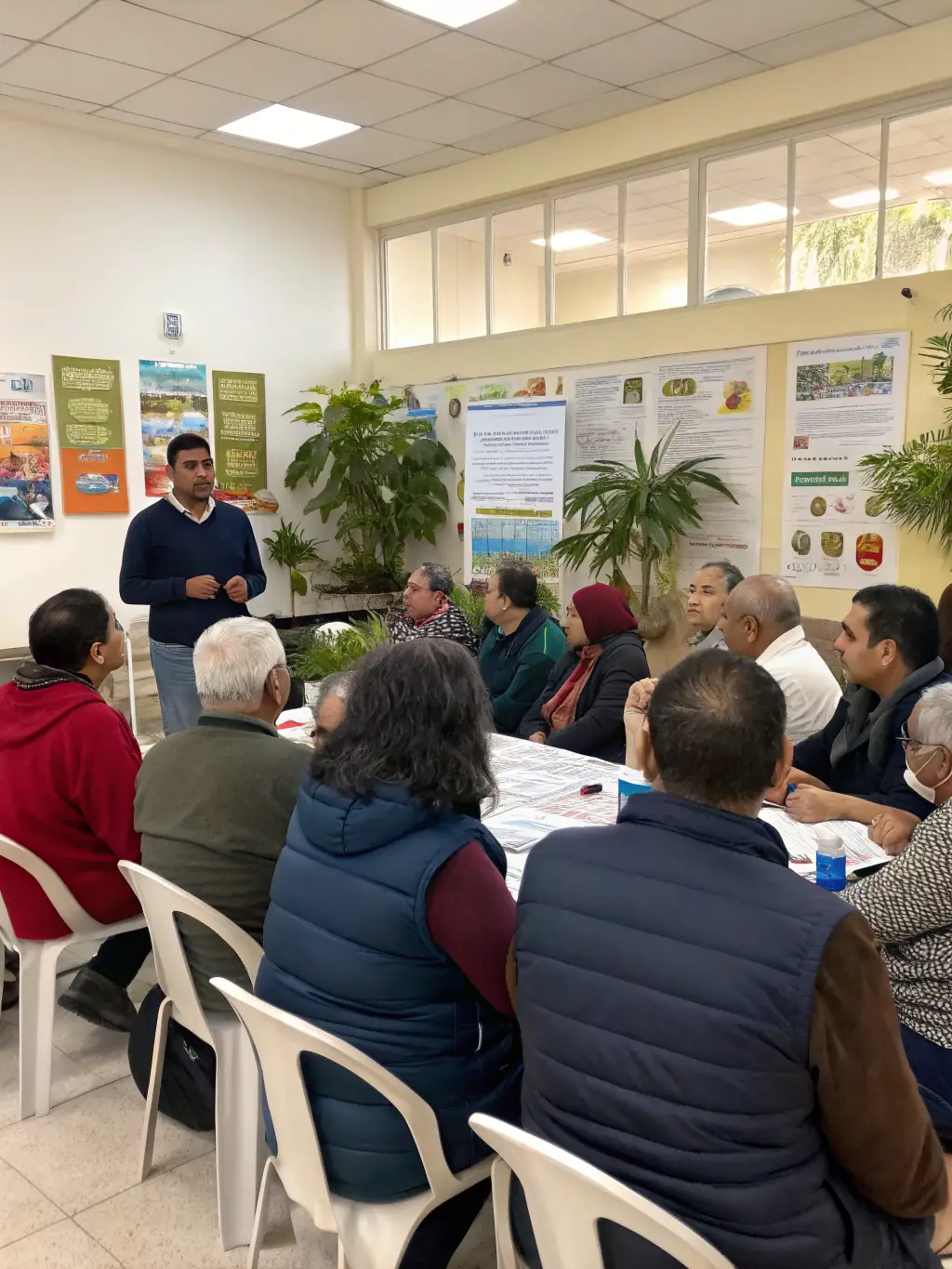 An educational workshop where local residents are learning about sustainable hunting practices and wildlife conservation.