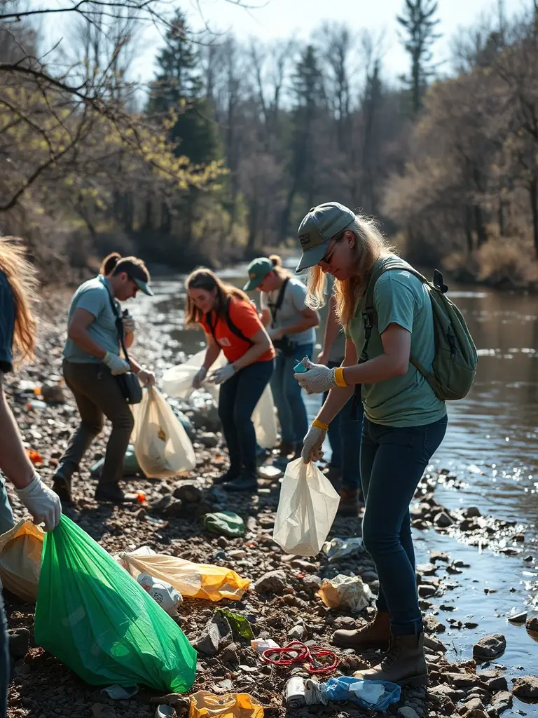 A group of members cleaning up a local forest area, demonstrating the organization's dedication to combating illegal practices and preserving natural spaces.